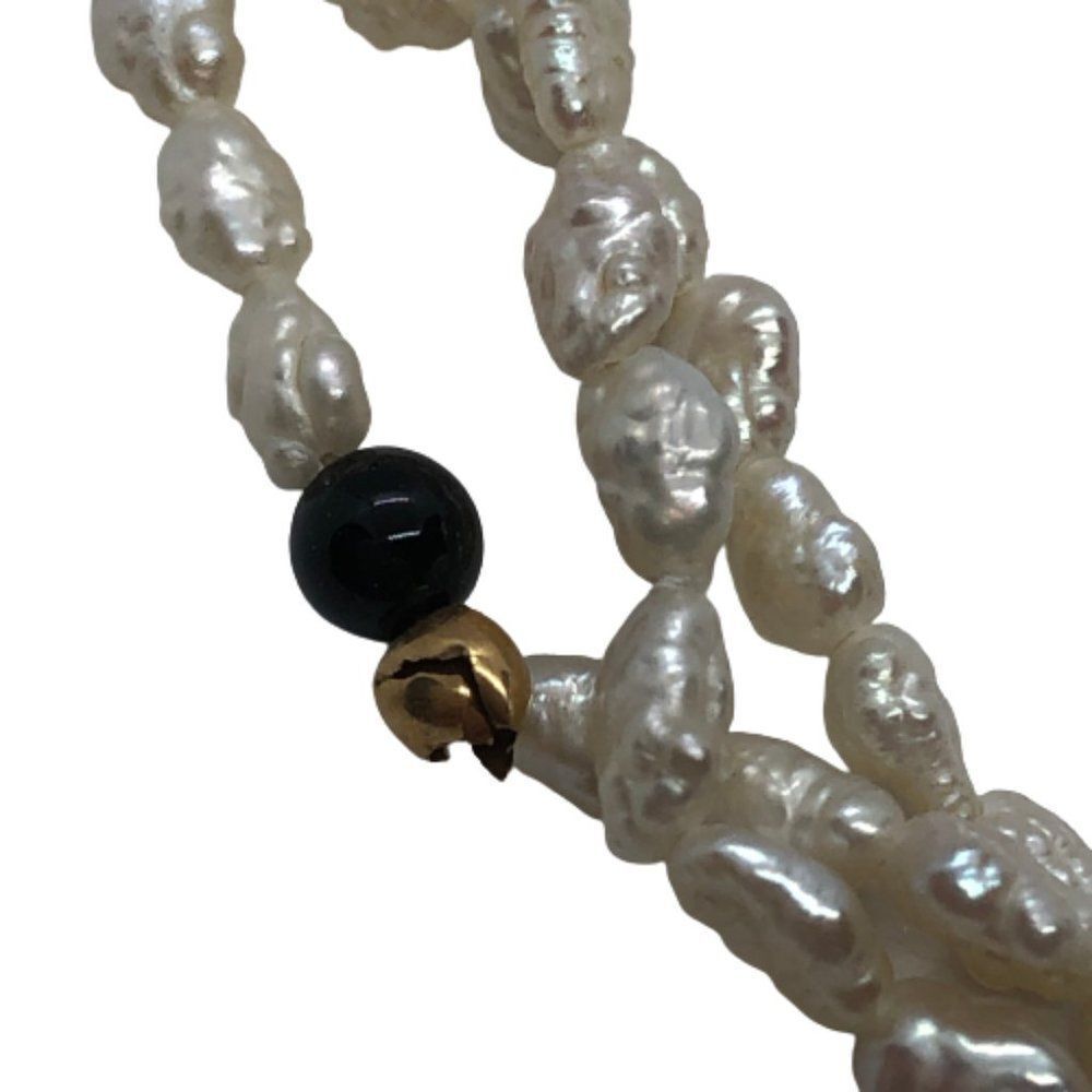 Stunning Vintage 16" Triple Strand Rice Pearl, Black Onyx & 14K Gold Necklace - Picture 4 of 10